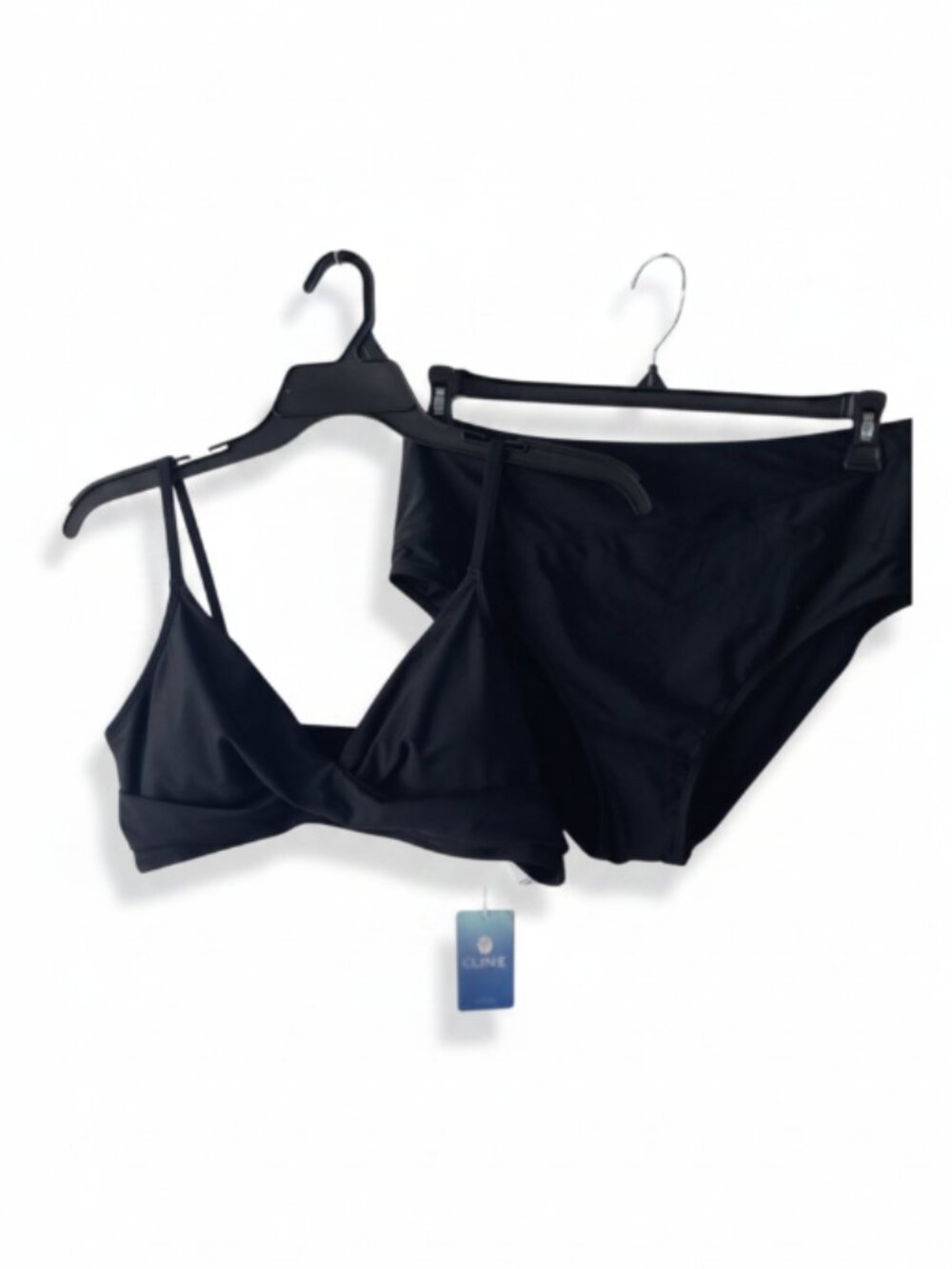 Cupshe XL Black 2 Piece Bikini Swimsuit Wrap Top High Waist Bottom NWT